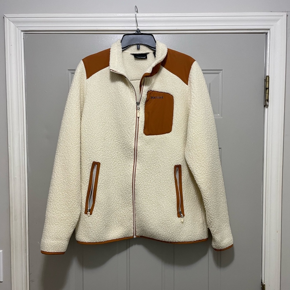 Marmot Polartec  White and Tan Fleece Jacket Sz XL EUC